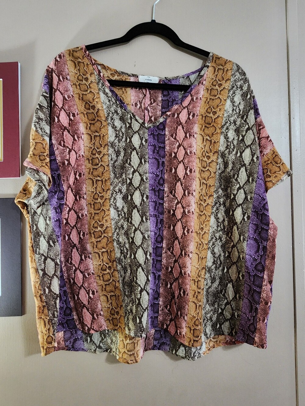 Boho Snake Print Oversized Top | Short Sleeve Blouse | Entro